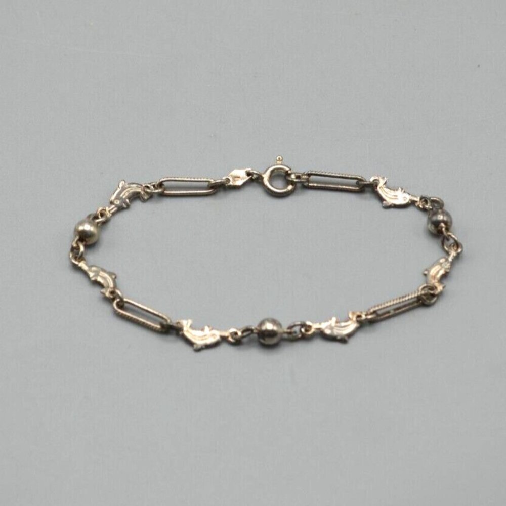 Sterling Silver Fish Dolphin Chain Bracelet 7.5" 5 Grams 925 Italy Porpoises